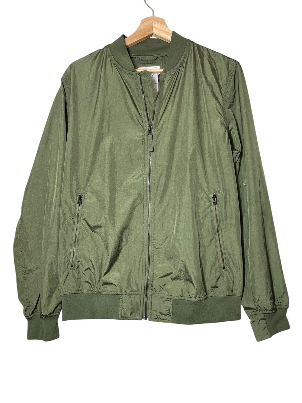 GAP Mens Bomber Windbreaker Jacket Olive Army Green Size Small Water Resistant